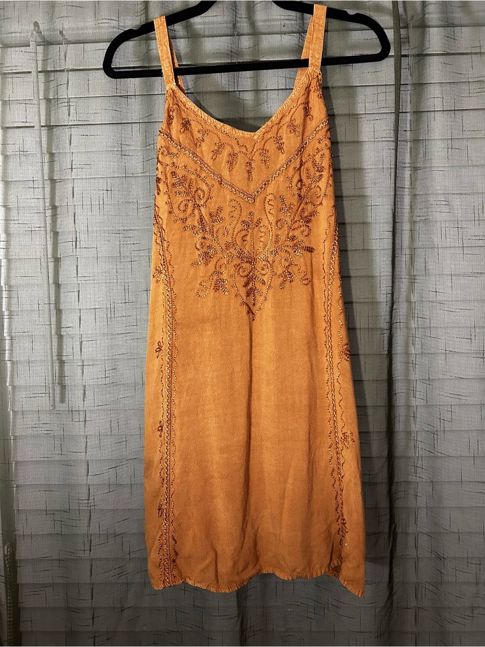 JACKPOT Embroidered Spaghetti Strap Dress in Mustard Medium Large